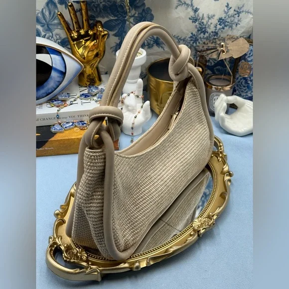 🆕 CULT GAIA 🧿 NWOT Brisa Woven Raffia Knotted Shoulder Bag, Cream / Natural - Picture 6 of 15
